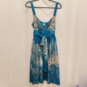 Anthropologie - 100% Silk - Blue Midi Dress with Tie Waist Size 14